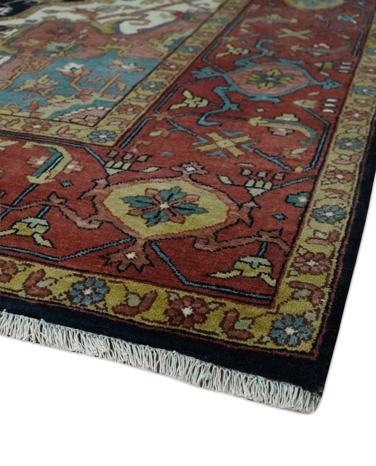 Brown, Ivory and Black Hand Knotted Antique 9x12 Traditional Heriz Serapi Wool Rug | TRDCP1343912