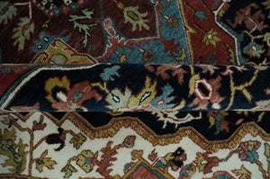 Brown, Ivory and Black Hand Knotted Antique 9x12 Traditional Heriz Serapi Wool Rug | TRDCP1343912