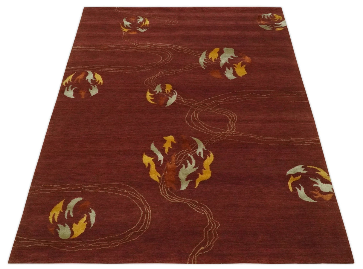 Brown and Gold Modern Art Hand knotted 6x8 Wool and Art Silk Area Rug