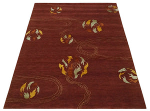 Brown and Gold Modern Art Hand knotted 6x8 Wool and Art Silk Area Rug