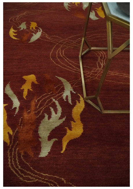 Brown and Gold Modern Art Hand knotted 6x8 Wool and Art Silk Area Rug