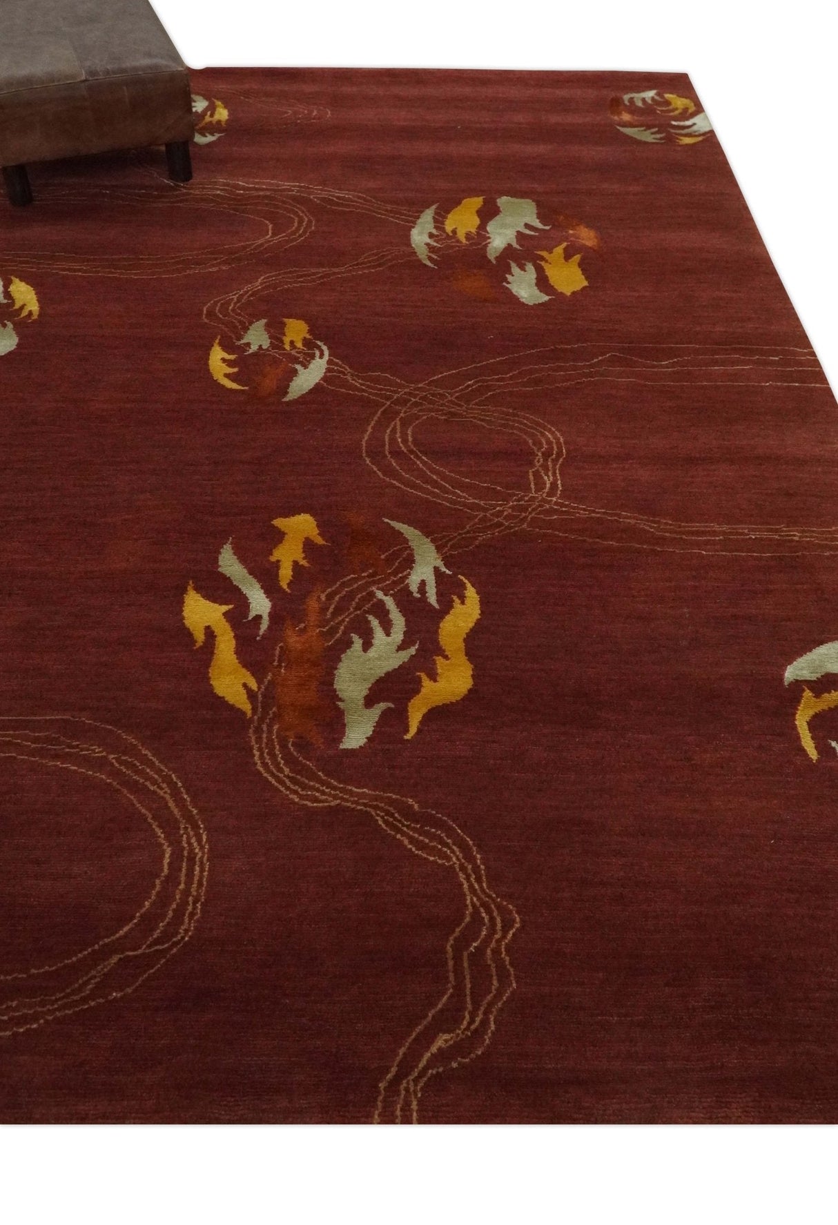 Brown and Gold Modern Art Hand knotted 6x8 Wool and Art Silk Area Rug