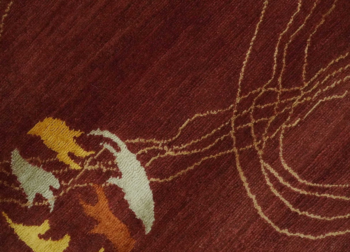 Brown and Gold Modern Art Hand knotted 6x8 Wool and Art Silk Area Rug