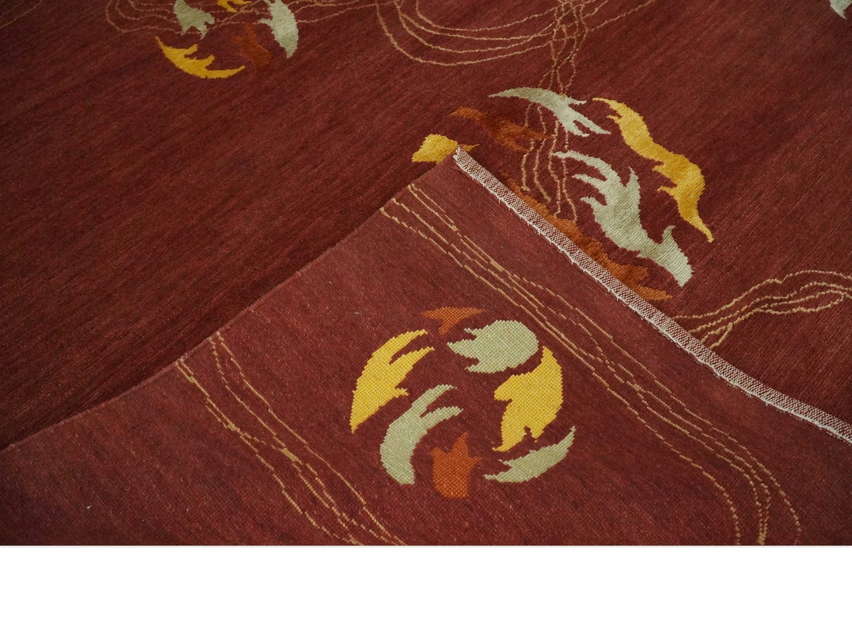 Brown and Gold Modern Art Hand knotted 6x8 Wool and Art Silk Area Rug