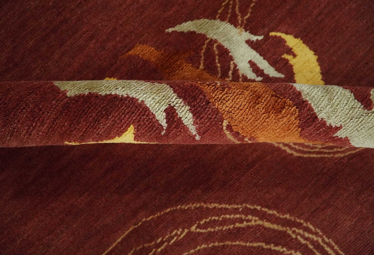 Brown and Gold Modern Art Hand knotted 6x8 Wool and Art Silk Area Rug