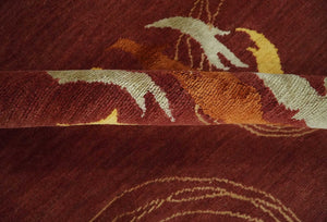 Brown and Gold Modern Art Hand knotted 6x8 Wool and Art Silk Area Rug