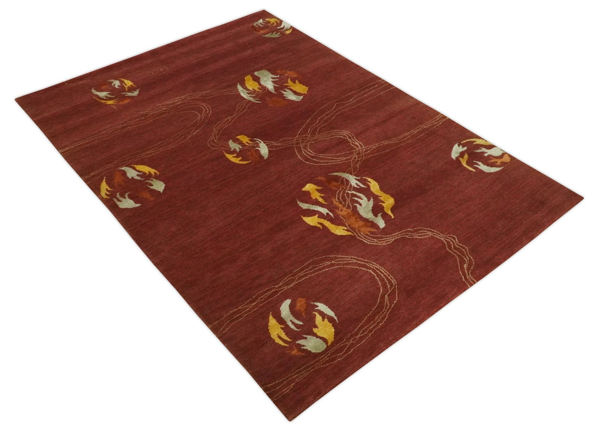 Brown and Gold Modern Art Hand knotted 6x8 Wool and Art Silk Area Rug