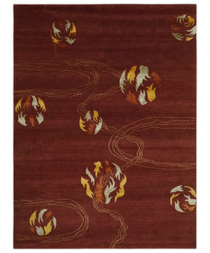 Brown and Gold Modern Art Hand knotted 6x8 Wool and Art Silk Area Rug