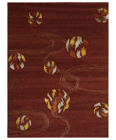 Brown and Gold Modern Art Hand knotted 6x8 Wool and Art Silk Area Rug
