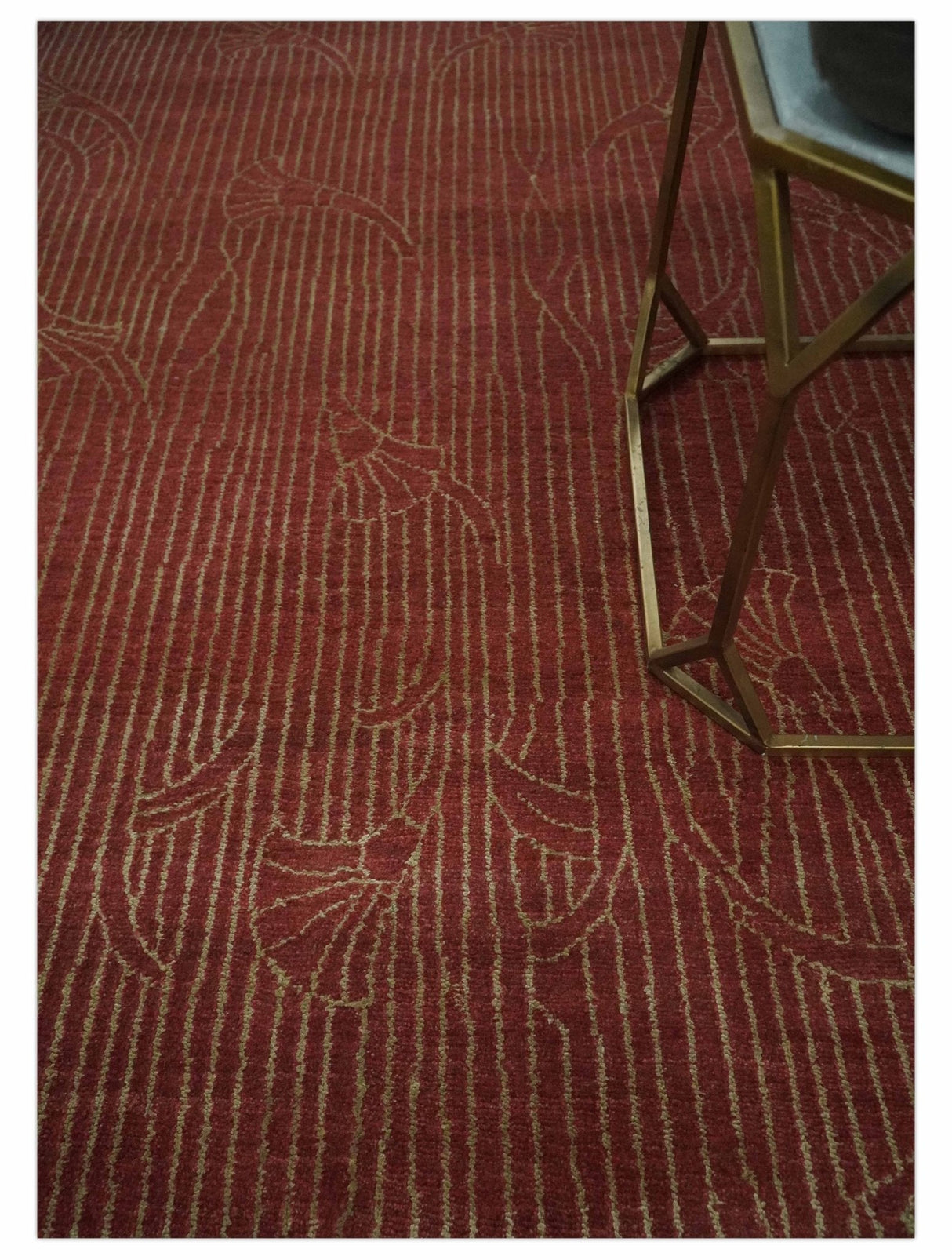 Brown and Gold Modern Stripes Shehnai Print 5x8 Hand loom wool and Art Silk Area Rug