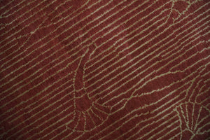 Brown and Gold Modern Stripes Shehnai Print 5x8 Hand loom wool and Art Silk Area Rug