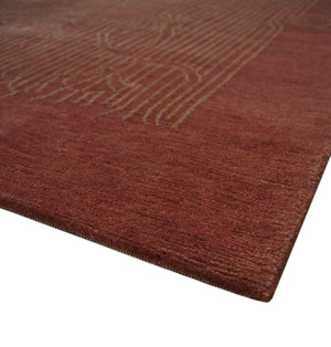 Brown and Gold Modern Stripes Shehnai Print 5x8 Hand loom wool and Art Silk Area Rug