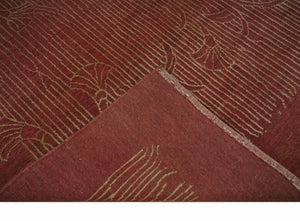 Brown and Gold Modern Stripes Shehnai Print 5x8 Hand loom wool and Art Silk Area Rug