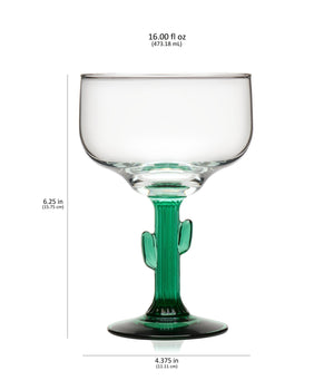 Cactus Margarita Glasses, 16 ounce, Set of 4