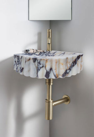 Calacatta Viola Marble Wall-mount Bathroom Corner Vanity Sink Ribbed