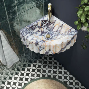 Calacatta Viola Marble Wall-mount Bathroom Corner Vanity Sink Ribbed