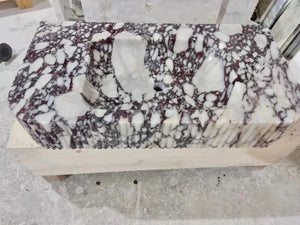 Calacatta Viola Marble Wall-mount Bathroom Vanity Sink Ribbed Textured Front (W)18" (L)32"