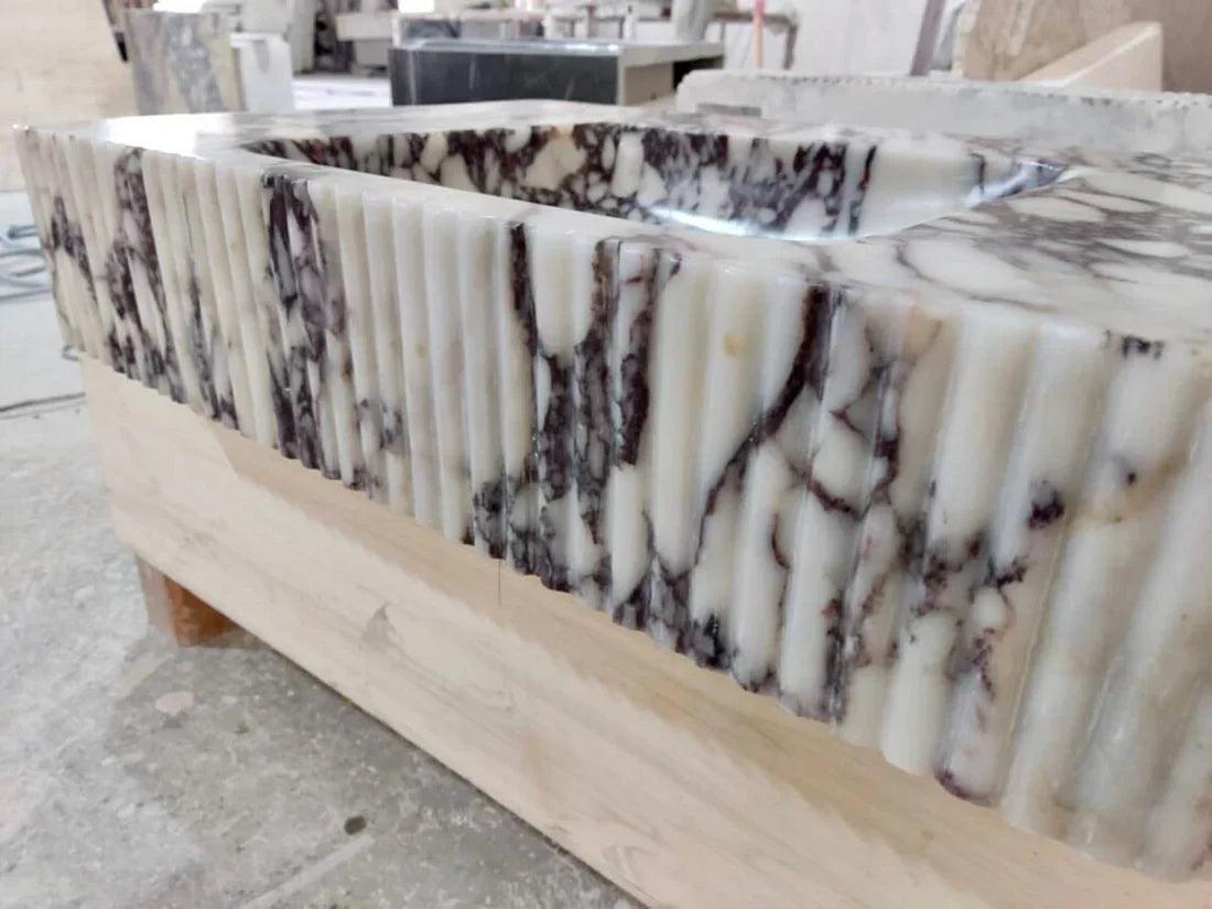 Calacatta Viola Marble Wall-mount Bathroom Vanity Sink Ribbed Textured Front (W)18" (L)32"