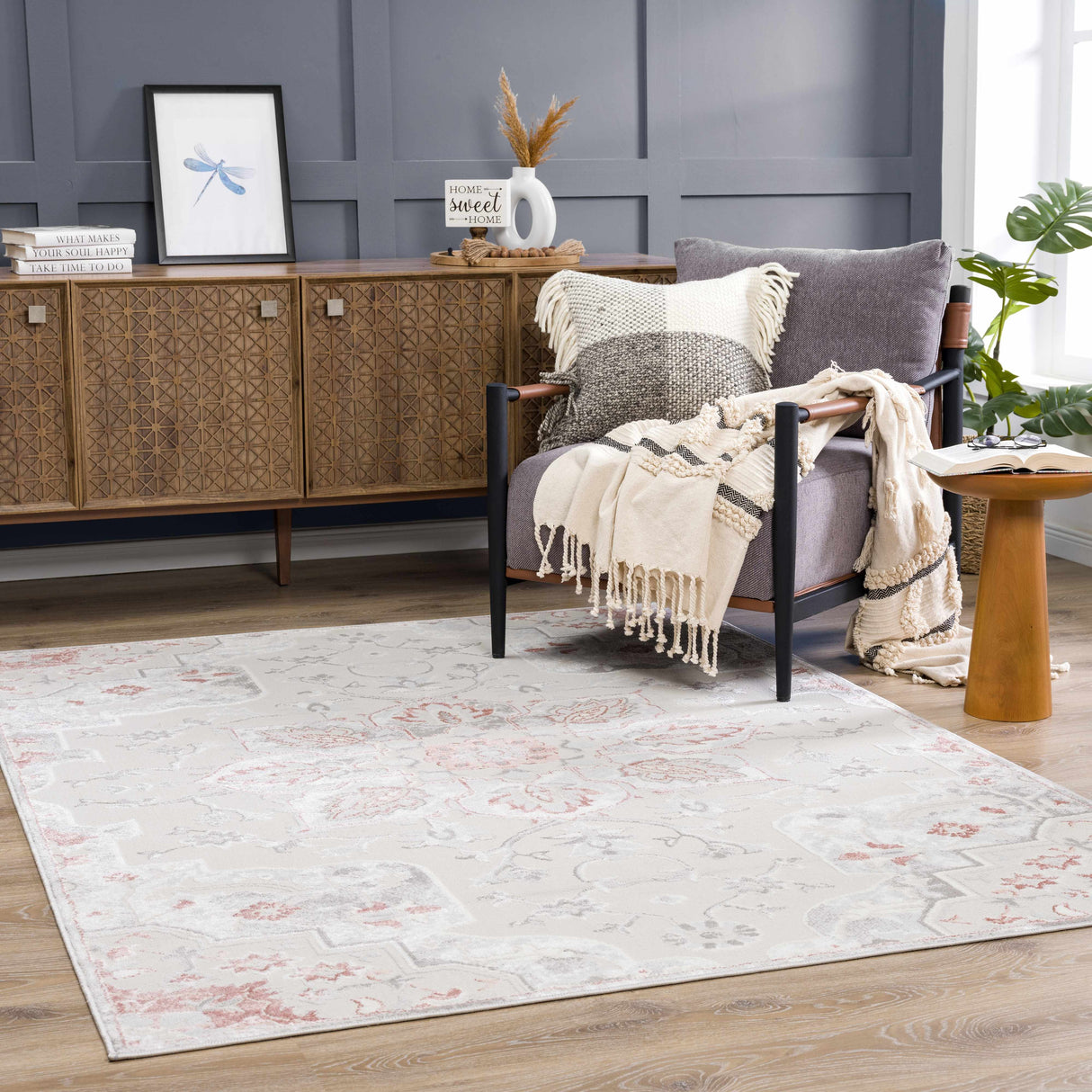 Calum Pink Floral Thick Area Rug - Clearance