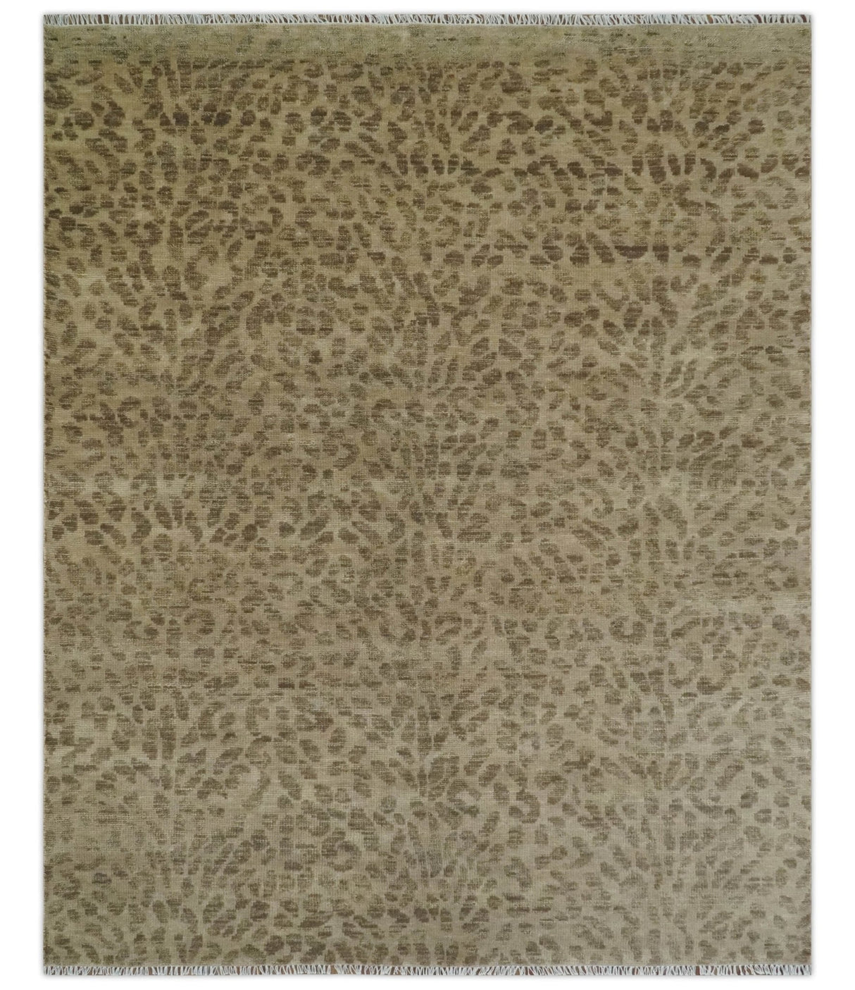 Camel and Taupe Modern leopard Design 8x10 Hand knotted wool area rug