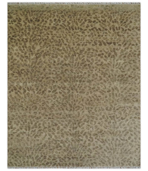 Camel and Taupe Modern leopard Design 8x10 Hand knotted wool area rug