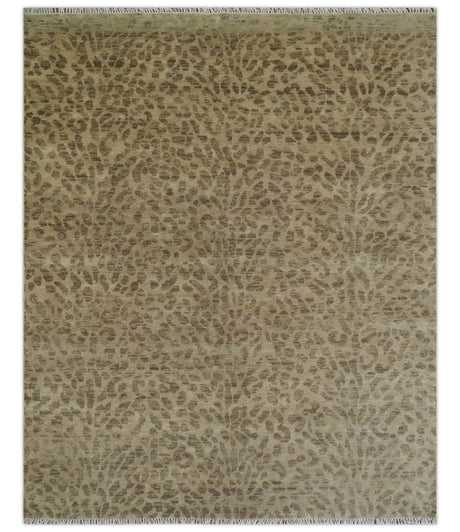 Camel and Taupe Modern leopard Design 8x10 Hand knotted wool area rug
