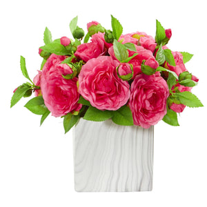Camellia Artificial Arrangement in Marble Finished Vase