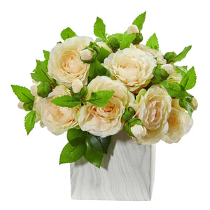 Camellia Artificial Arrangement in Marble Finished Vase