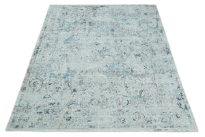 Carved 8x10 Silver, Gray and Charcoal Modern Abstract Handmade Art Silk and Wool Area Rug