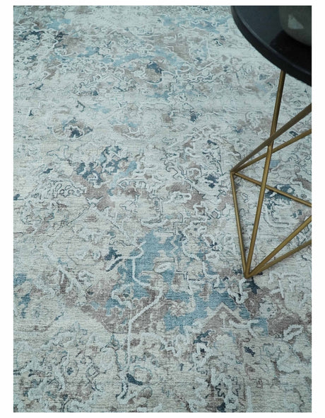 Carved 8x10 Silver, Gray and Charcoal Modern Abstract Handmade Art Silk and Wool Area Rug