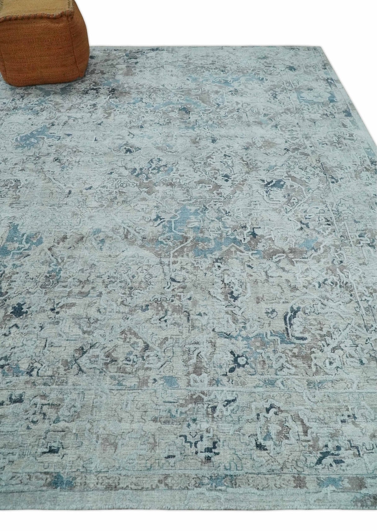 Carved 8x10 Silver, Gray and Charcoal Modern Abstract Handmade Art Silk and Wool Area Rug