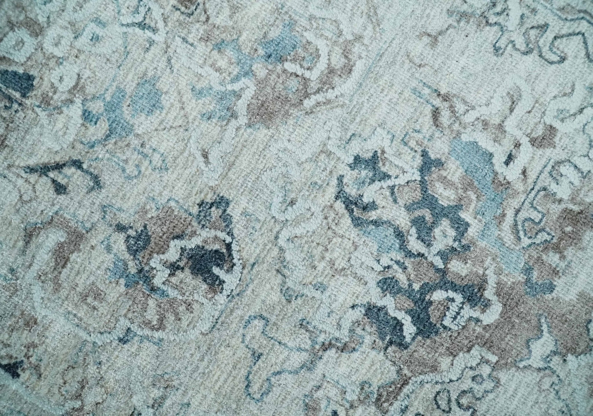 Carved 8x10 Silver, Gray and Charcoal Modern Abstract Handmade Art Silk and Wool Area Rug