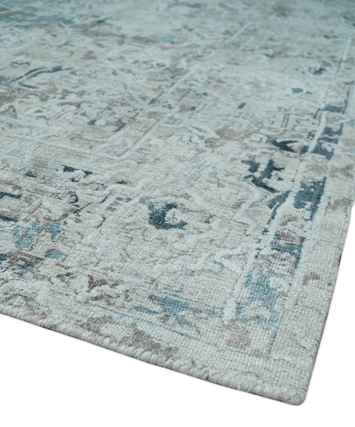 Carved 8x10 Silver, Gray and Charcoal Modern Abstract Handmade Art Silk and Wool Area Rug
