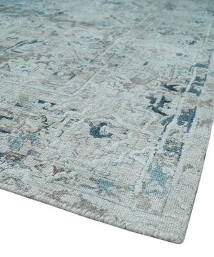 Carved 8x10 Silver, Gray and Charcoal Modern Abstract Handmade Art Silk and Wool Area Rug