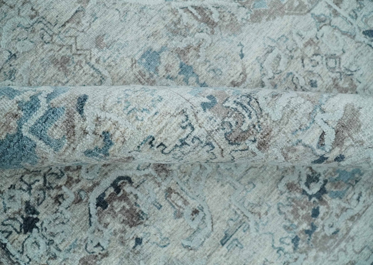 Carved 8x10 Silver, Gray and Charcoal Modern Abstract Handmade Art Silk and Wool Area Rug
