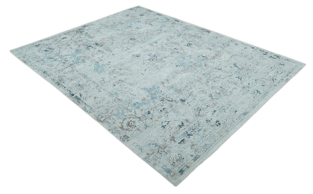 Carved 8x10 Silver, Gray and Charcoal Modern Abstract Handmade Art Silk and Wool Area Rug