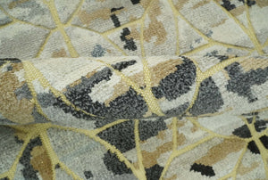 Carved Texture Abstract Ivory, Gray, Camel, Charcoal and Gold Hand Knotted 5x8 wool Rug