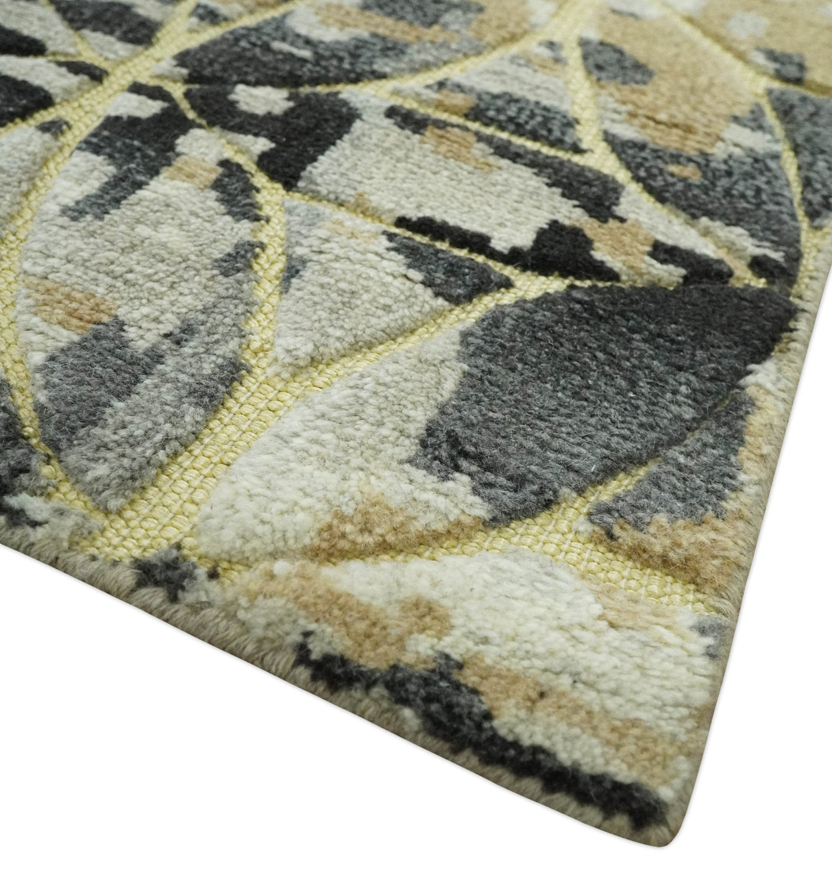 Carved Texture Abstract Ivory, Gray, Camel, Charcoal and Gold Hand Knotted 5x8 wool Rug