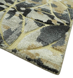 Carved Texture Abstract Ivory, Gray, Camel, Charcoal and Gold Hand Knotted 5x8 wool Rug