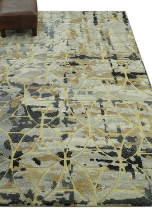 Carved Texture Abstract Ivory, Gray, Camel, Charcoal and Gold Hand Knotted 5x8 wool Rug
