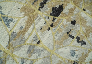 Carved Texture Abstract Ivory, Gray, Camel, Charcoal and Gold Hand Knotted 5x8 wool Rug