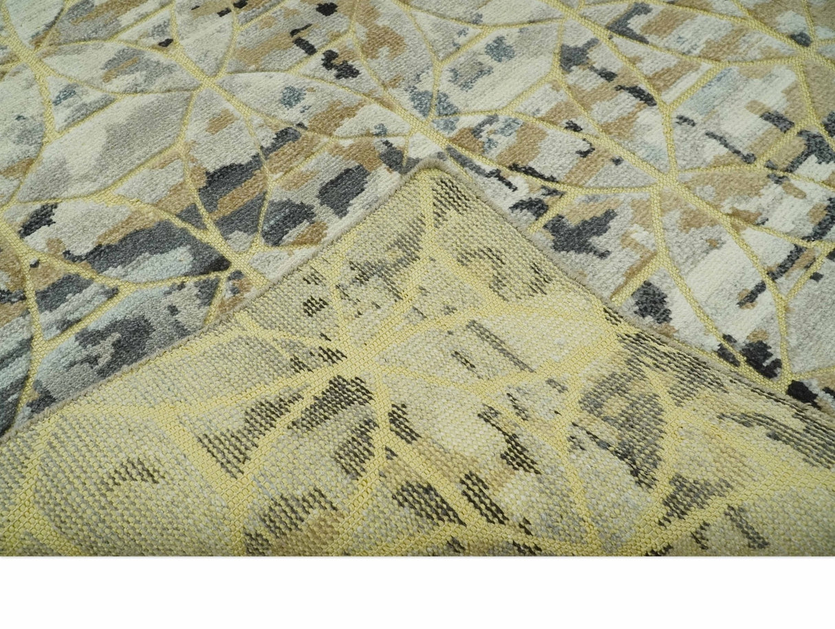 Carved Texture Abstract Ivory, Gray, Camel, Charcoal and Gold Hand Knotted 5x8 wool Rug
