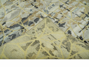 Carved Texture Abstract Ivory, Gray, Camel, Charcoal and Gold Hand Knotted 5x8 wool Rug