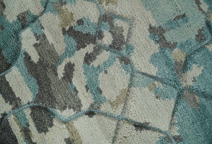 Carved Texture Ivory, Blue, Olive and Charcoal Modern Abstract 5x8 Hand Knotted wool Area Rug