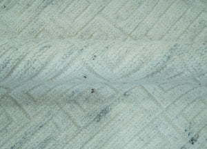 Carved Texture Modern Geometrical Design Custom Made Ivory and Light Blue Wool Area Rug