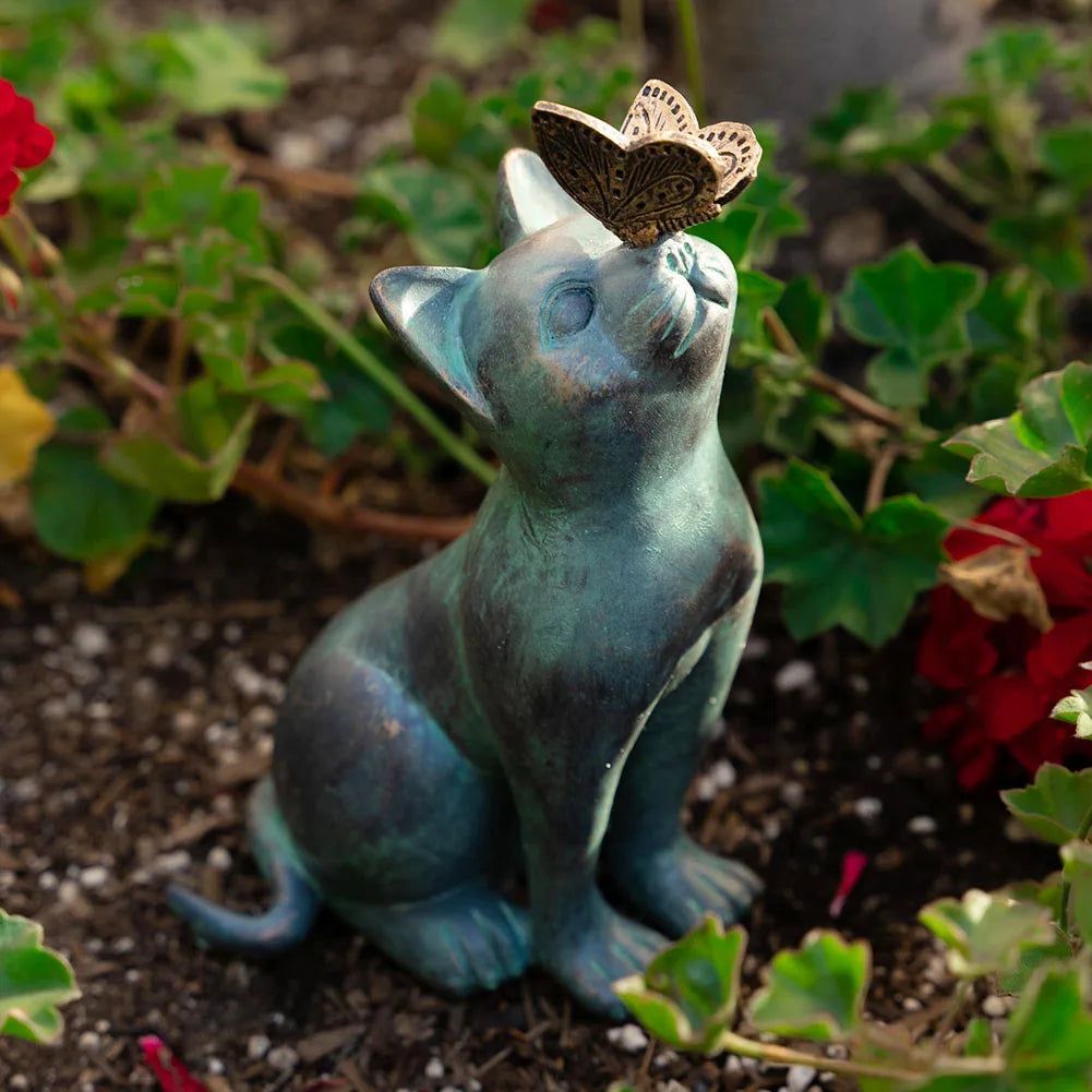 Cat and Butterfly Garden Statue