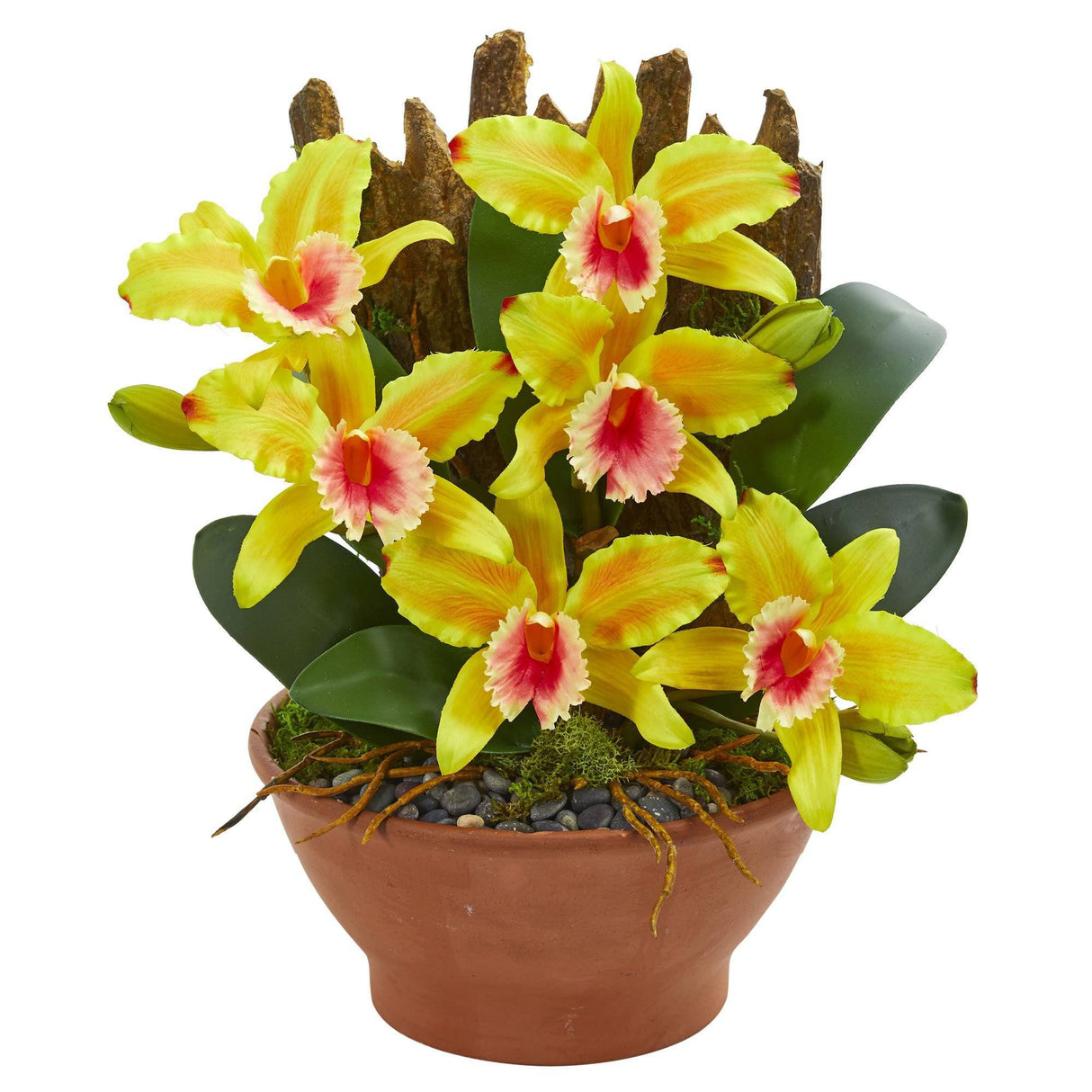 Cattleya Orchid Artificial Arrangement in Clay Vase