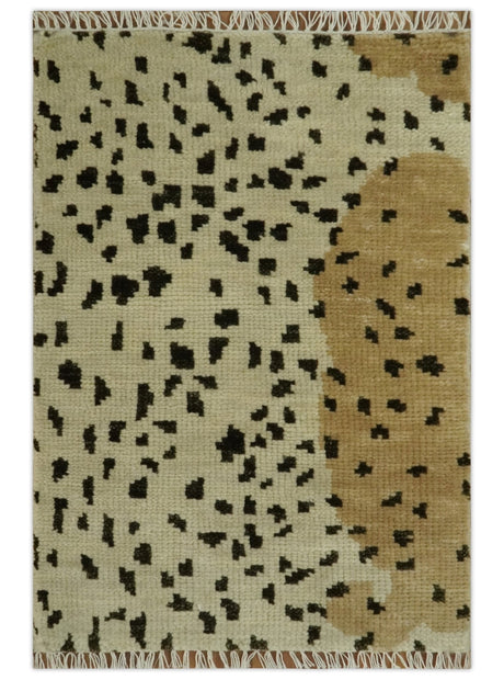 Chaia Dotted Beige, Camel and Charcoal Hand Knotted 2x3 wool area rug