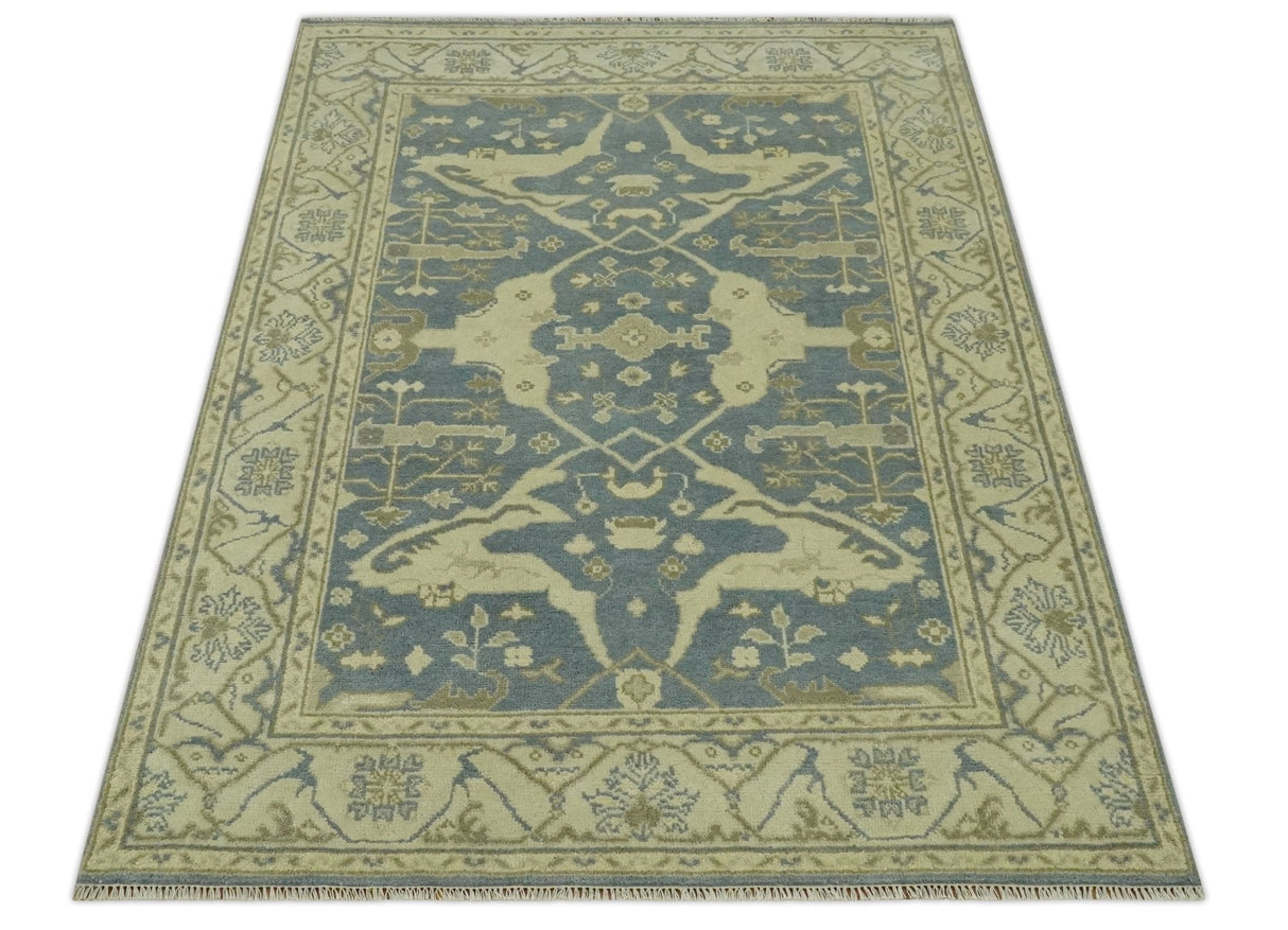 Charcoal, Beige and Olive 6x9 Hand Knotted Traditional Oriental Oushak wool rug