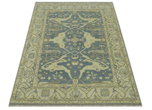 Charcoal, Beige and Olive 6x9 Hand Knotted Traditional Oriental Oushak wool rug